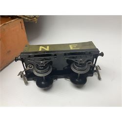 Hornby ‘0’ gauge - No. 0 Goods Set box containing clockwork LNER 0-4-0 locomotive with matching tender no.2710 in black and gold, originally from the No. 1 Goods Set; with NE open wagon, quantity of track, track clips, buffer and key 
