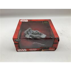 Star Wars - Disney Store The Force Awakens figurine playset, Poe's X-Wing Fighter, Snowspeeder and First Order Tie Fighter; Solo figurine set; The Last Jedi Elite Series die-cast action figure of Praetorian Guard; all mint and boxed; together with Star Wars Episode 1 card game, boxed (7)