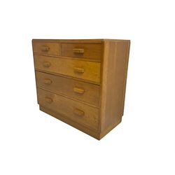 Mid-20th century oak chest, two short and three long drawers
