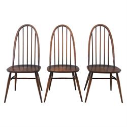 Ercol - set of six 'Quaker' dark elm chairs, high back hooped chairs, on tapering supports