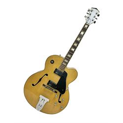 1980s Korean Antoria Jazzstar hollow body electric guitar, in blonde finish with inlaid fretboard, model no E G794, L109cm