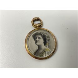 Victorian and later 9ct gold jewellery including glazed photo pendant, three gold cased wristwatches, signet ring and a cameo brooch, all hallmarked and silver jewellery including fobs, wristwatch, brooches and rings etc 