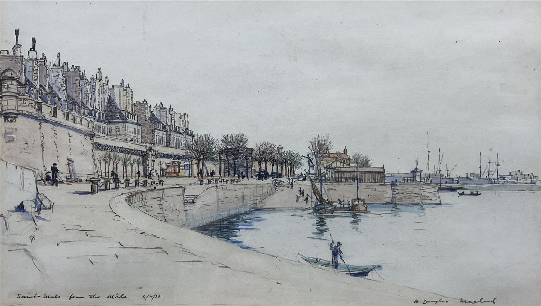 William Douglas Macleod (Scottish 1892-1963): 'Saint Malo from the Môle', watercolour and ink signed and dated '23, 15cm x 26cm 
