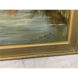 J H Robinson (British 20th century): Canal and Lake Landscape, pair oils on board, signed and dated 1982 (2)