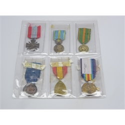 Seven continental medals including French Croix De Guerre, WW2 Italian medal for Valour, WW1 Belgian War medal, Victory medal and War Merit Cross and two other French medals (7)