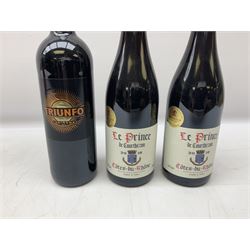 Dow's Trademark Finest Reserve Port, 75cl 20% vol, mixed red wines, two bottles Cuvee Du Vatican Cotes-du-Rhone Reserve de l'abbe 2016, 750ml 14%, Corsiero Nero Nero di Troia 750ml 13% vol and six others of various contents and proofs (9)