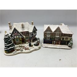 Five Lilliput Lane Illuminated Cottages, comprising Christmas is Coming, with box and deed, Christmas at Mol's, with box and deed, Christmas in Canterbury, with box and deed, Christmas Lights at Sweet Delights and The Three Kings, with box and deeds, together with twelve other Lilliput lanes, to include The First Noel, with box and deed, Winters Moonlight, Yuletide treats, with box and deed etc (17)