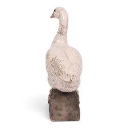 Lawson E. Rudge (b. 1936), raku fired studio pottery sculpture of a goose, H31cm