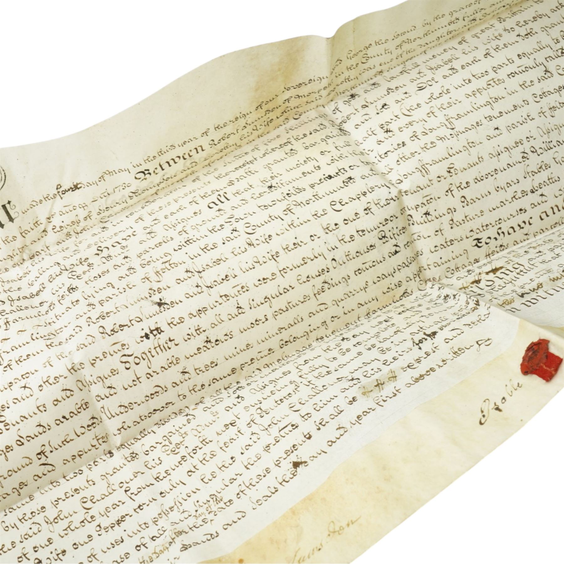 James I indenture on vellum between Sir George Selby and William Wilson 1609, two other 1609 indentures, George I lease for a year 1718, two others 1730 and four other indentures.
NB Sir George Selby was Member of Parliament for Newcastle 1601-1611
