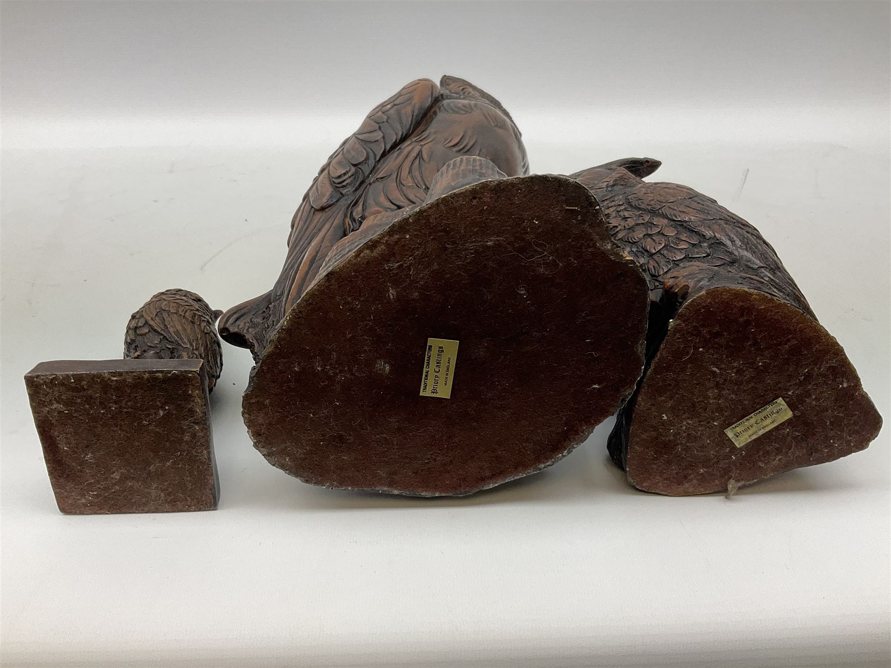 Three Priory Castings composite figures of owls, largest example H40cm