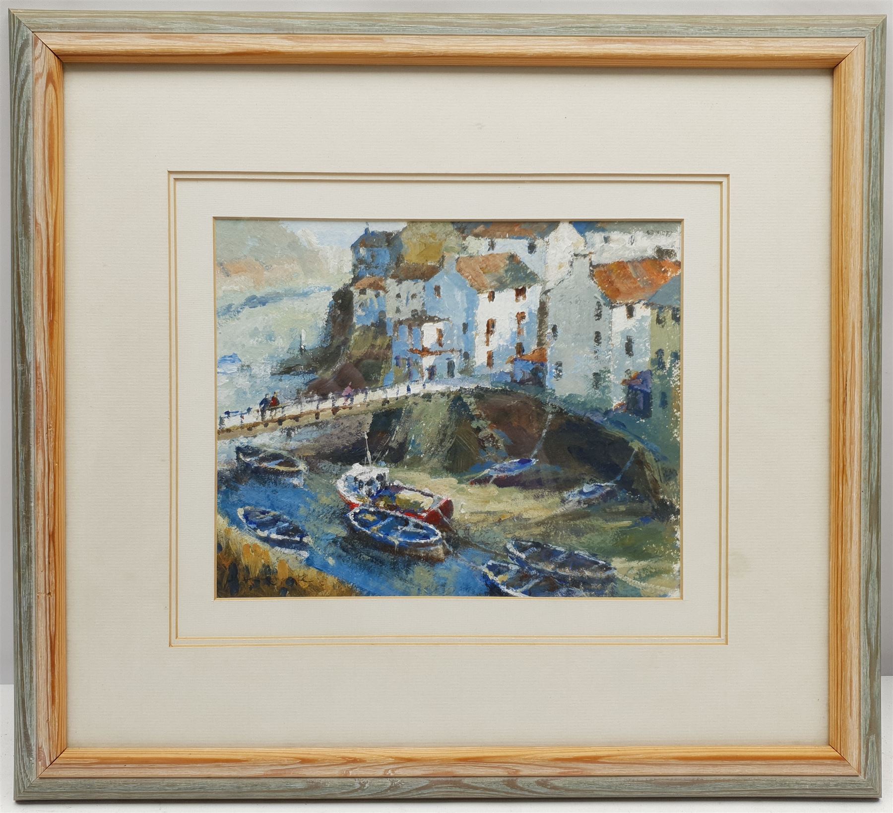 Ann Thorpe (British Contemporary): 'Moorings at Staithes Beck', acrylic on board signed, titled and dated 2003 verso 19cm x 24cm