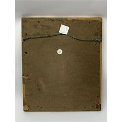 George III silkwork picture, of oval form depicting a female figure in garden setting, within a silkwork border detailed with verse from Robert Burns Bonnie Peg, 'Her air sae sweet, and shape complete, The Queen of Love did never move, Wi' Motion mair enchanting!', and monograms 'FV' and 'SM', in reeded gilt frame and gilt mount, indistinctly inscribed in pencil verso, overall H36cm L30.5cm