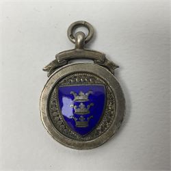 WW2 group of three medals comprising 1939-1945 War Medal, France & Germany Star and 1939-1945 Star; all with ribbons; 1930s Hull Savings Bank silver and enamel presentation fob; three medallions depicting Hitler, Mussolini and Mao Tse Tung; quantity of modern crowns and other coins; and a 6mm Flobert style starting pistol