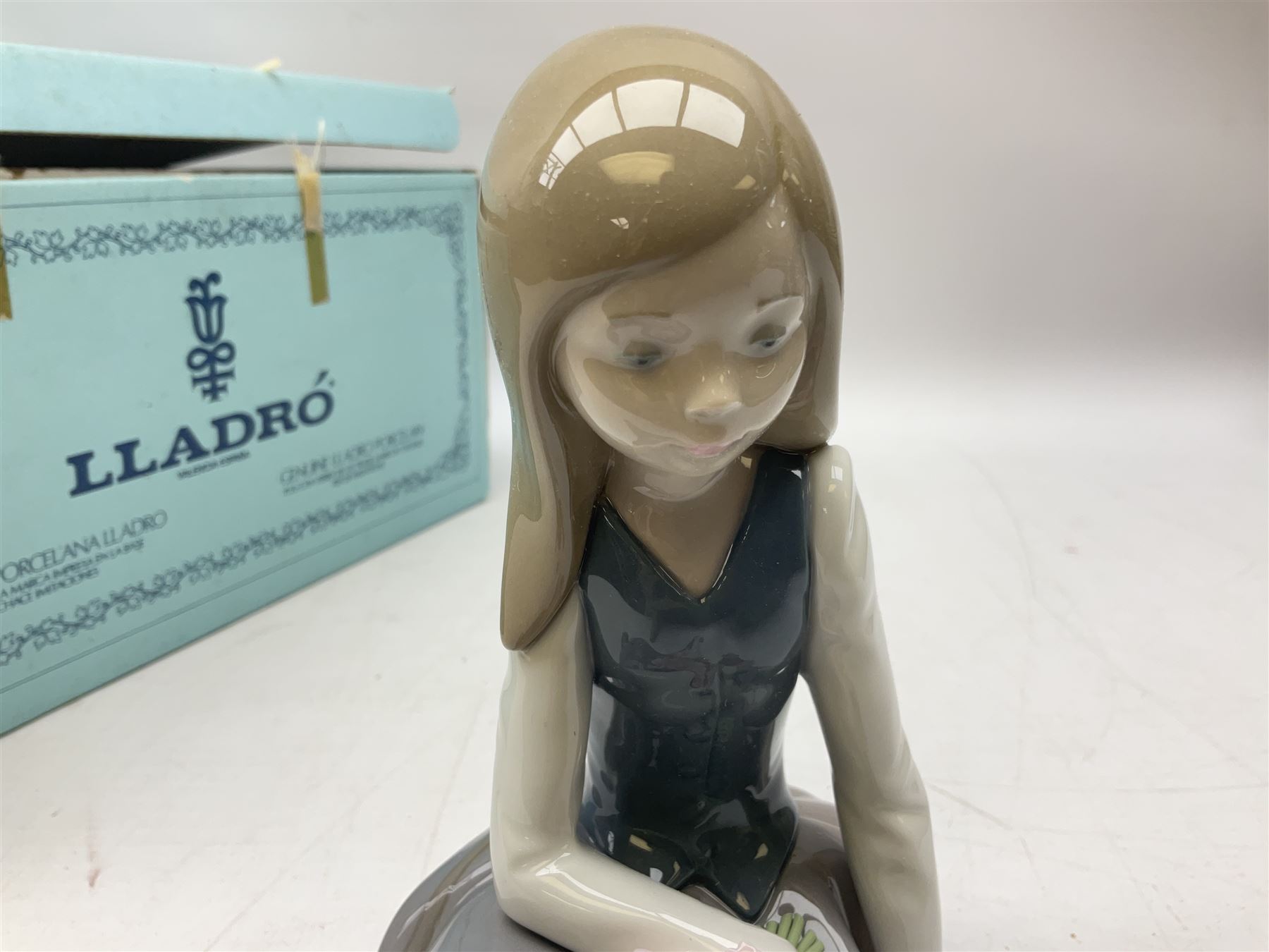 Three Lladro figures, comprising Pondering, no 5173, Nostalgia, no 5071 and Nature's Bounty, no 1417, all with original boxes, largest example H27cm