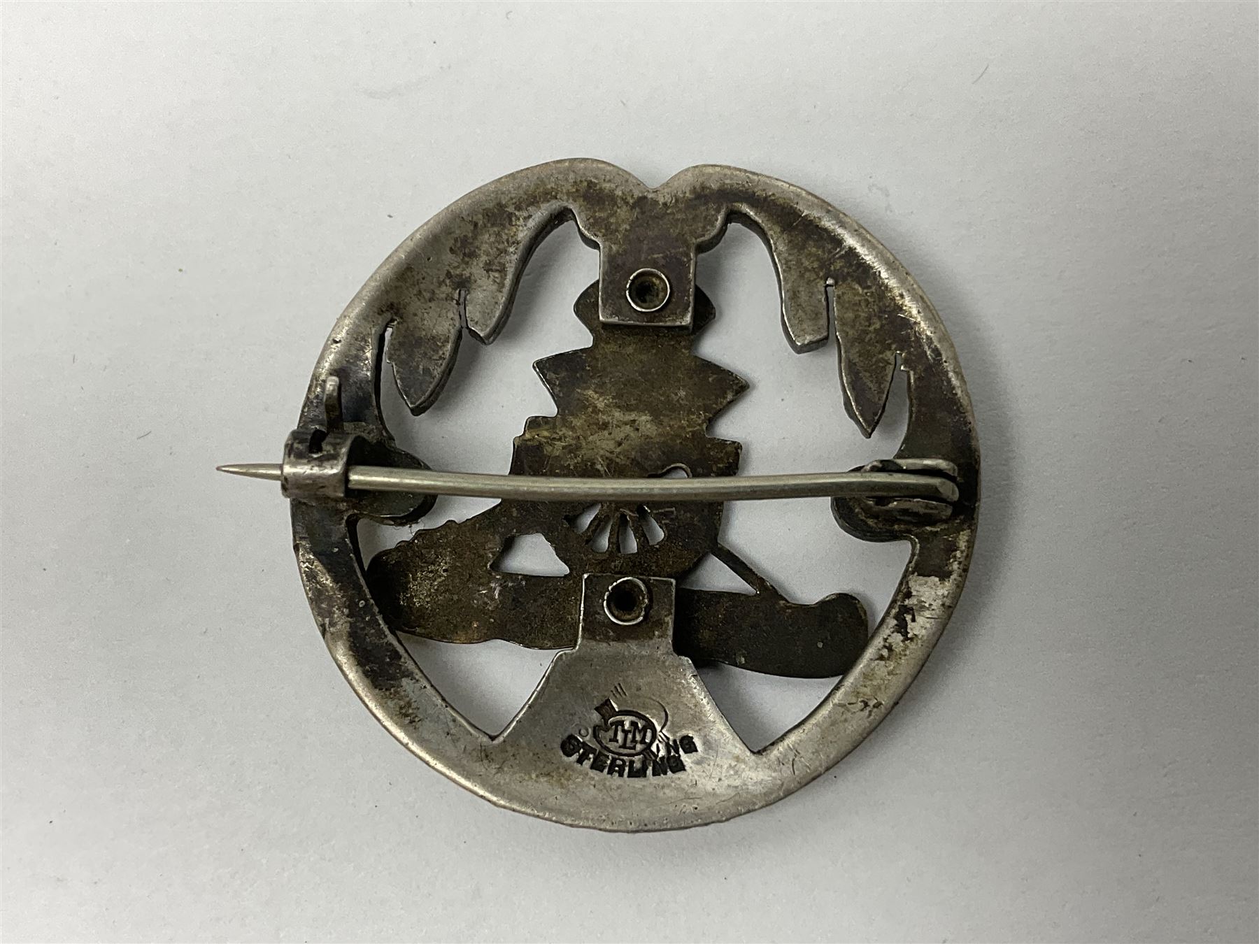 Five silver sweetheart brooches - Royal Artillery with marcasite, Naval with marcasite, George VI Royal Engineers with tortoiseshell, Royal Marines Gibraltar with enamel and South African General Service with blue enamel (5)