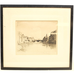 J Barrie Robinson (Early 20th century): 'Ouse Bridge York', etching signed and titled in pencil 25cm x 30cm 