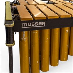 Musser M55 Pro-Vibe vibraphone, serial no. B01228, with gold-finished aluminium bars, motorised resonators, sustain pedal and folding frame, with transformer, in black mushroom covers