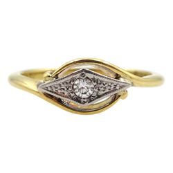 Early-mid 20th century gold kite set single stone diamond ring, stamped 18ct Pt