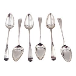 Set of six George III silver Old English pattern teaspoons, with engraved initial to terminal, hallmarked Peter & William Bateman, London 1808