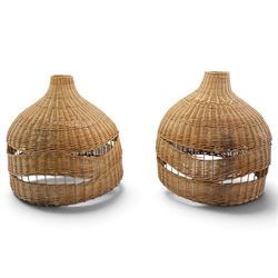 DD CL - Pair of oversized cane pendant shades, with metal rim