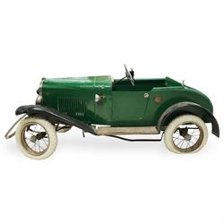 Lines Brothers Ltd. for Triang - 1920s/1930s children's open tourer pedal car, modelled as a Vauxhall, with 'British Racing Green' paintwork, body on metal chassis with toolbox to side and opening rear trunk 