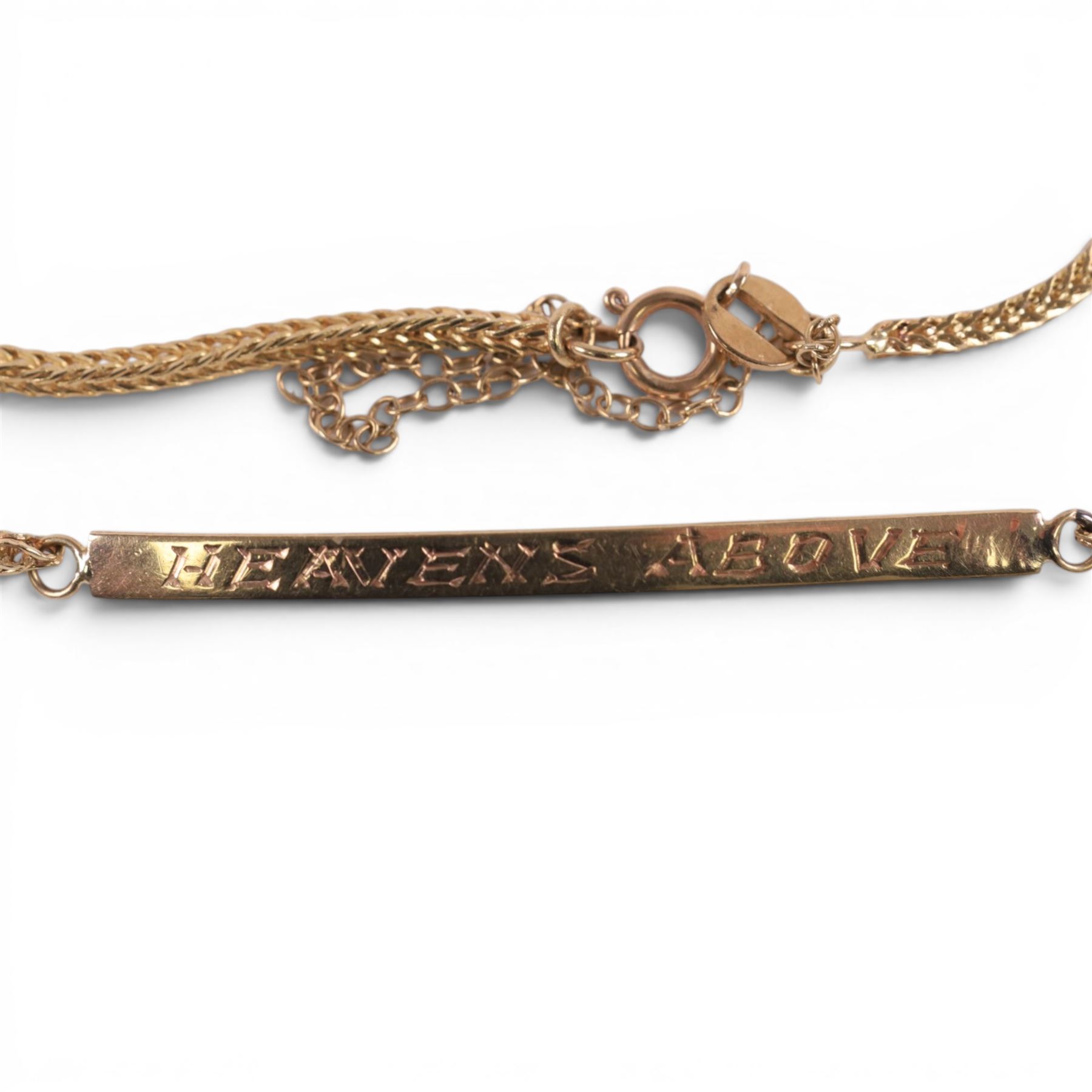 9ct gold identity style bracelet inscribed 'Heavens Above', hallmarked