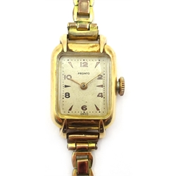  18ct gold early 20th century Pronto wristwatch hallmarked on plated braclet  