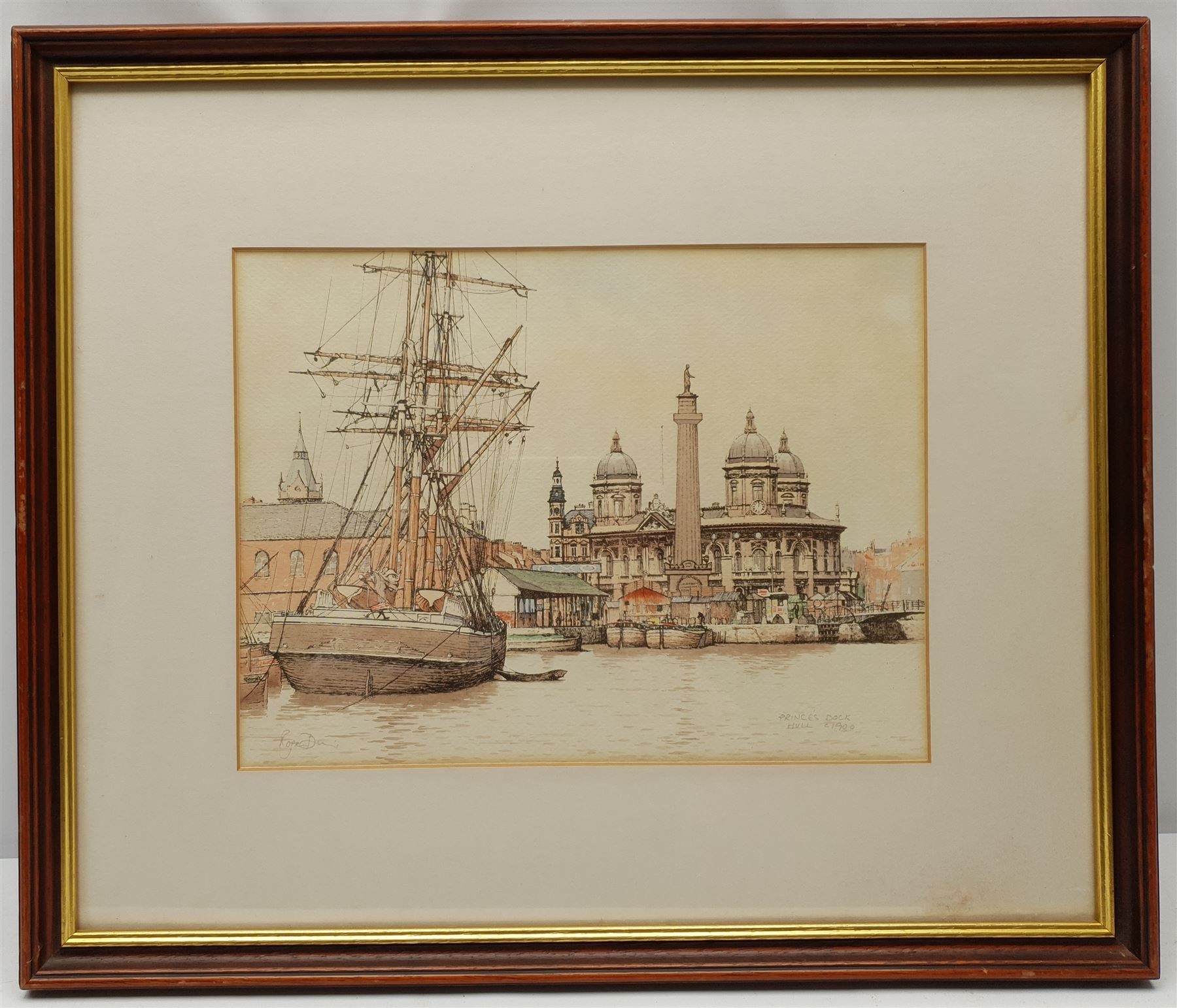 Roger Davies (British 1945-): 'Prince's Dock Hull c.1900' and Boats at Sea, three overpainted prints signed in pencil 23cm x 30cm (3)