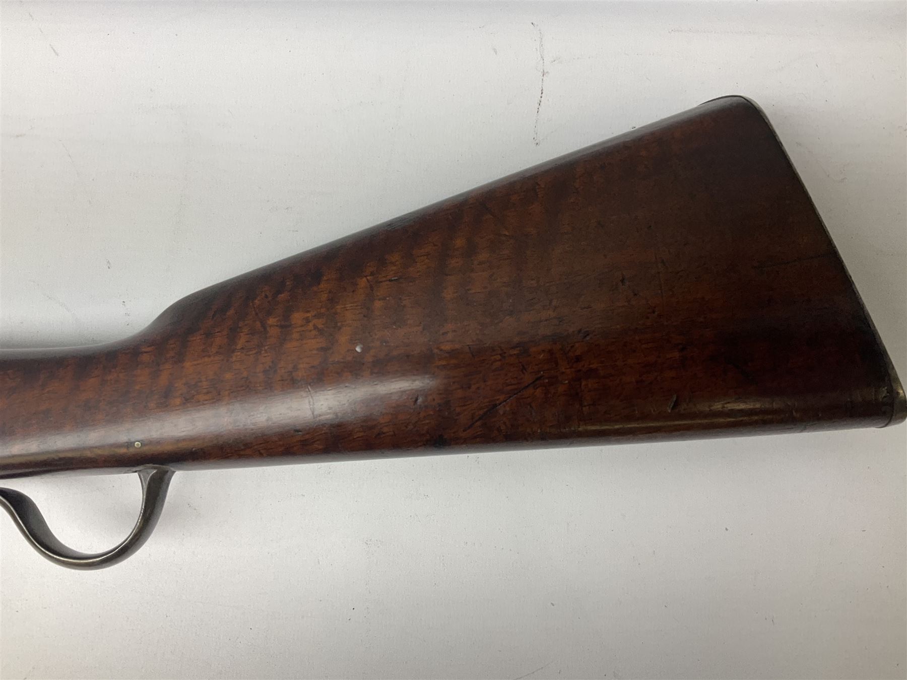 Braendlin Armoury Martini action .577/450 falling back rifle, the 85cm rifled barrel stamped Alex. Henry Edinburgh & London with two barrel bands including Yatagan bayonet side fitting and clearing rod under, with leather sling, serial no.13332, L126cm (NB. Firing pin broken). 