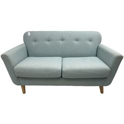 Marks & Spencer Home - two-seat sofa upholstered in buttoned pale blue fabric, on tapering feet