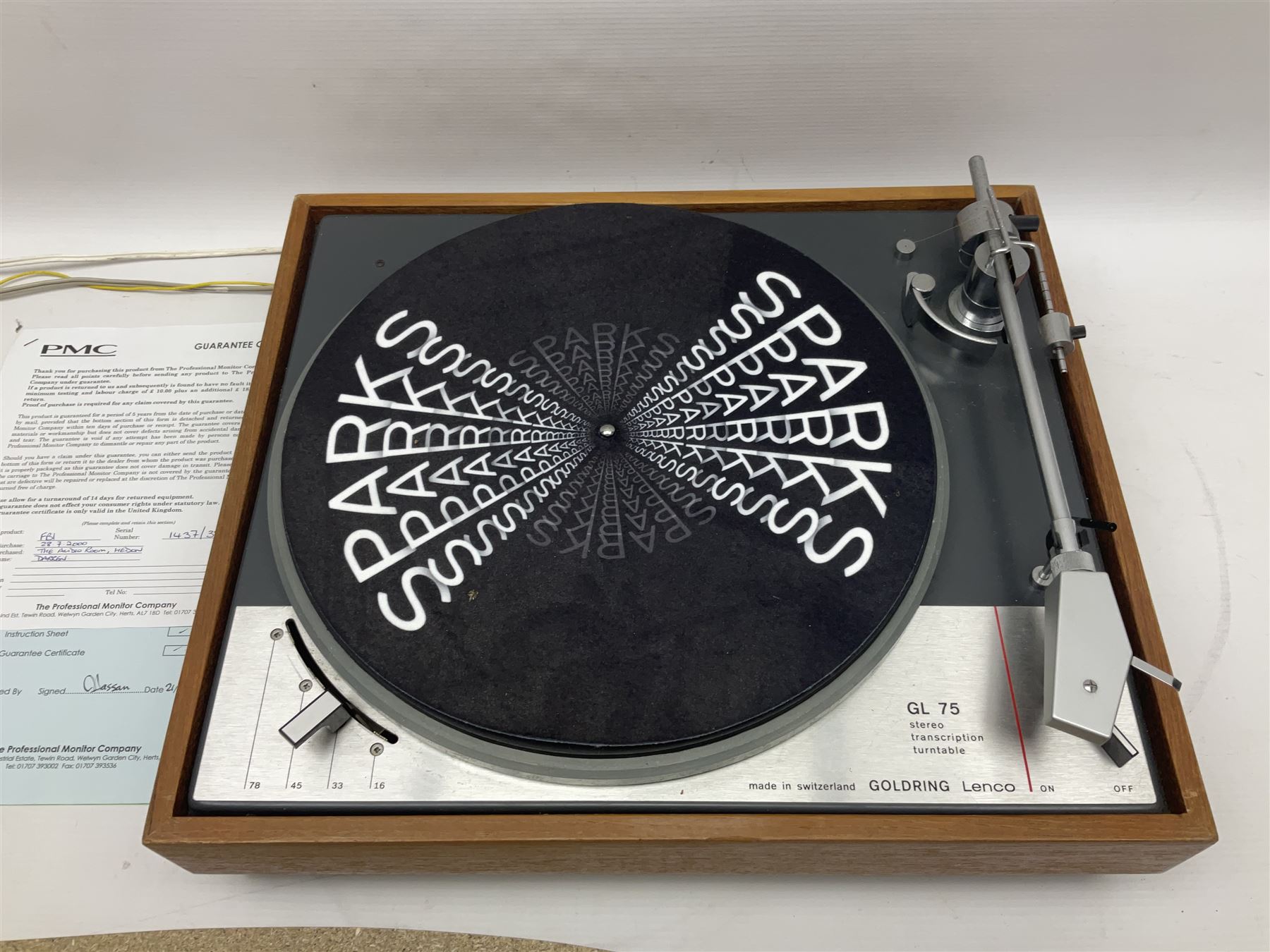 Goldring Lenco GL 75 Stereo Transcription turntable, in a teak case, H15cm, W54cm 