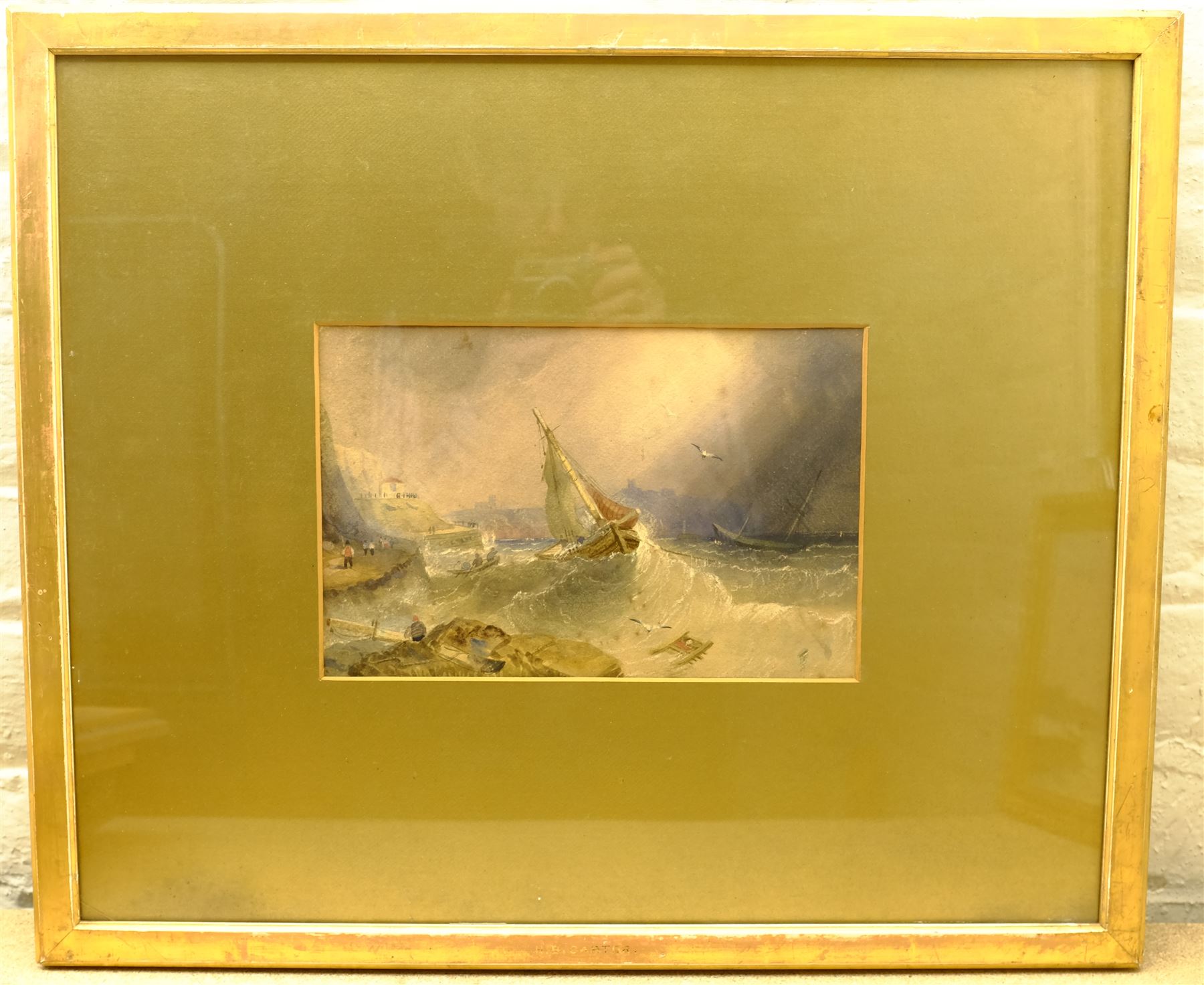 Circle of Henry Barlow Carter (British 1804-1868): Fishing Smacks off Scarborough, watercolour with scratching out unsigned 19cm x 28cm 