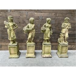 The Four Seasons - set of four cast stone garden figures on plinths