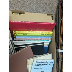 Fishing rods including split cane, fly and The Midlander example, together with a collection of railway reference books and maps including Ordnance Survey