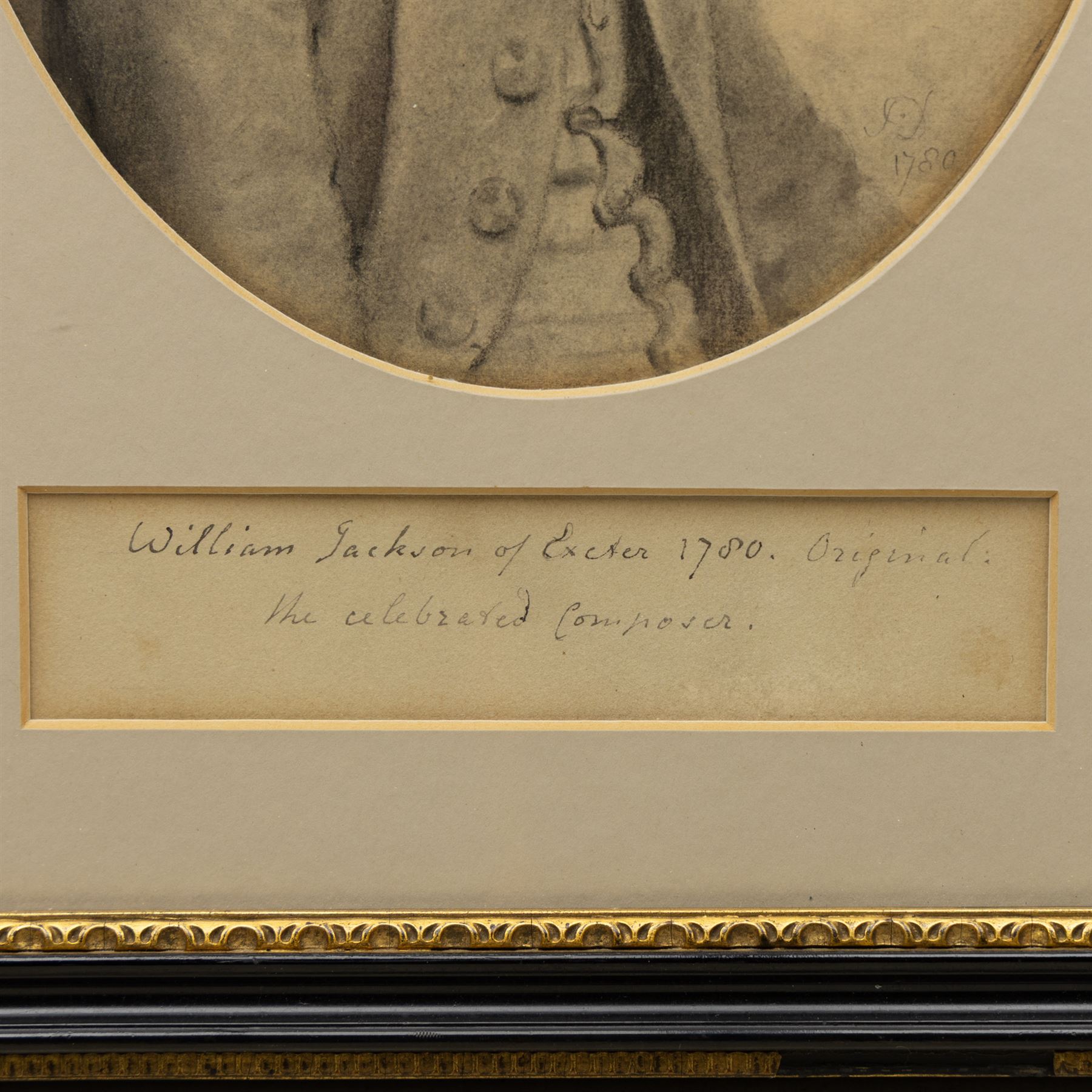 John Downman (British 1750-1824): 'Portrait of William Jackson Esquire of Exeter - The Celebrated Composer', oval watercolour signed with initials and dated 1780, inscribed below with label verso 20cm x 16.5cm
Provenance: Presented by Her Royal Highness Princess Louise Duchess of Argyll