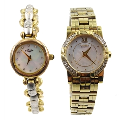  Citizen Eco-Drivequartz wristwatch, diamond bezel, mother of pearl face  E031-S027250 and a Rotary two tone water resistant quartz wristwatch, mother of pearl face LB07919   