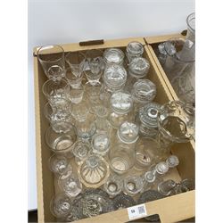 Group of Victorian and later clear glassware, to include cut, moulded and pressed examples, including tumblers and other drinking glasses, celery vases, finger bowls, etc. 