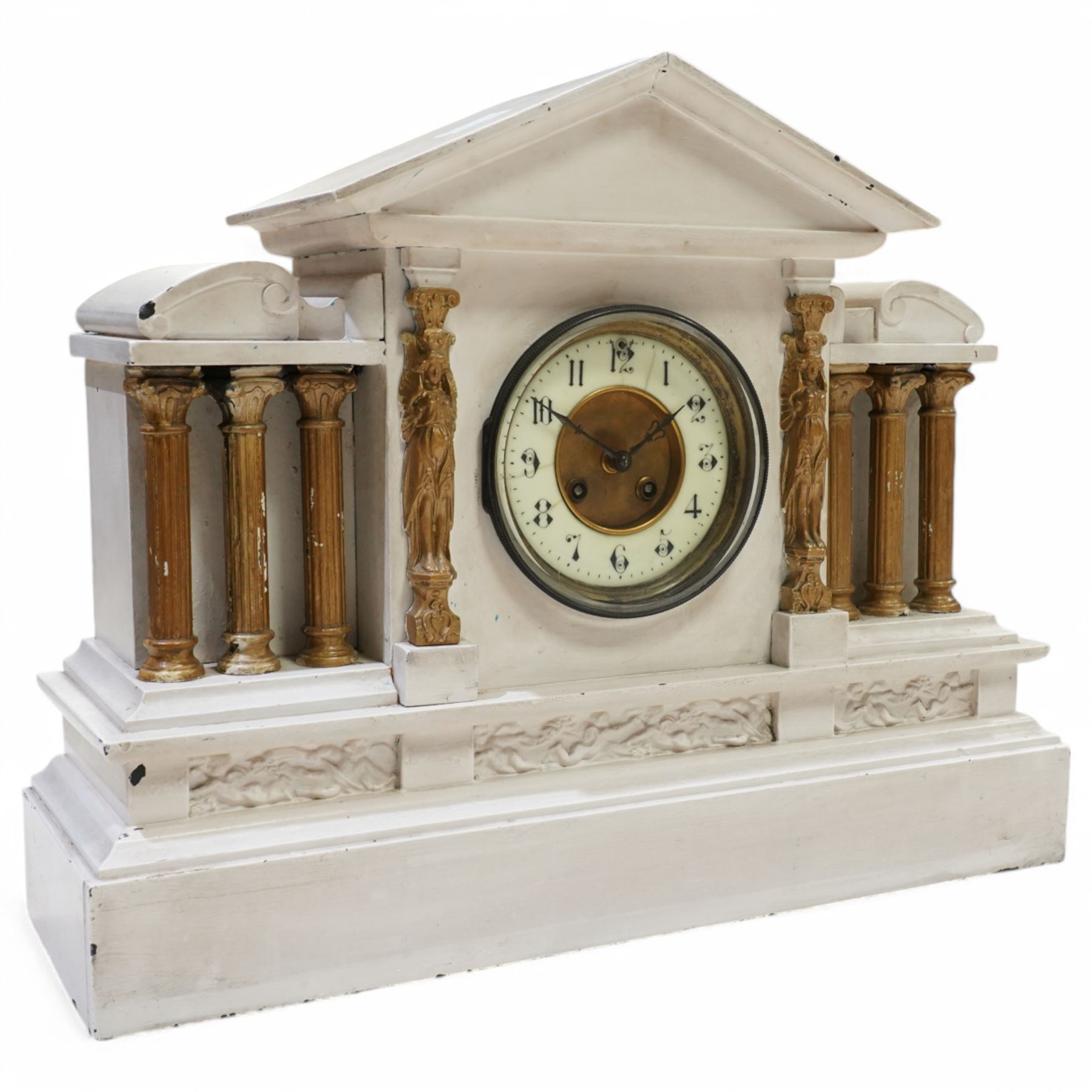 Victorian painted slate case mantle clock