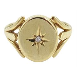 9ct gold gypsy star set, single stone diamond signet ring, Birmingham 1982