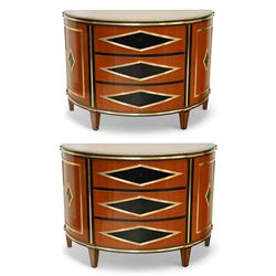 Colombo Mobili - Pair of Italian designer cherrywood art-deco inspired demi-lune commode c...