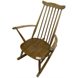 Ercol - 'Windsor' elm and beech stick back rocking chair