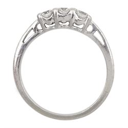 Platinum three stone round brilliant cut diamond ring, total diamond weight 0.55 carat, with International Gemmological Institute report