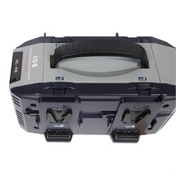 IDX Endura HL10DS 96Wh V Mount four battery set with IDX VL-4S Simultaneous V Mount charger and cable, in a custom cut Peli 1550 flight case