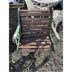 Two seat metal and wood slatted garden bench, and two chairs - THIS LOT IS TO BE COLLECTED BY APPOINTMENT FROM DUGGLEBY STORAGE, GREAT HILL, EASTFIELD, SCARBOROUGH, YO11 3TX