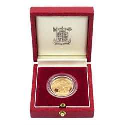 Queen Elizabeth II 2016 gold full sovereign coin, housed in The Royal Mint case without certificate
