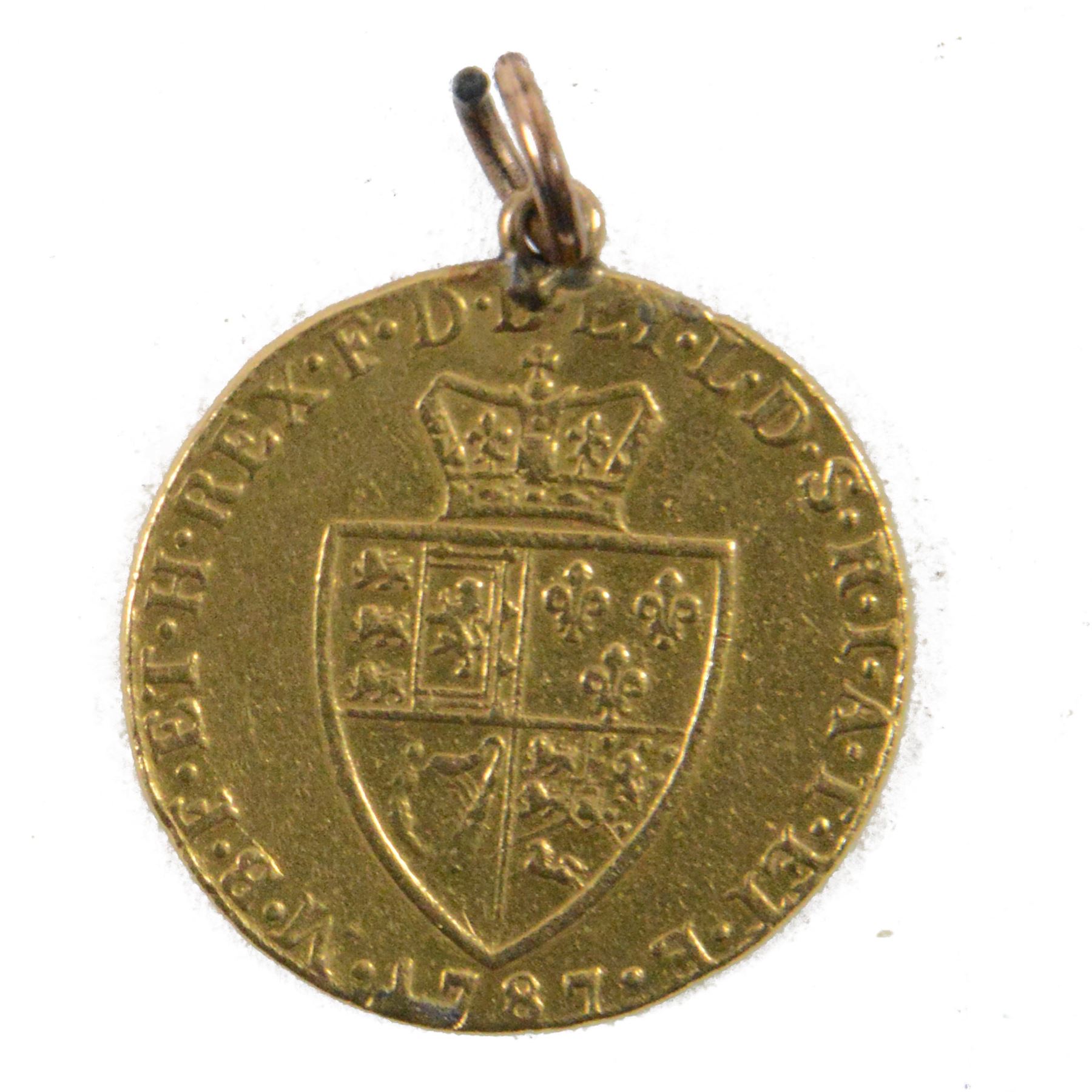 George III 1787 gold 'spade' one guinea coin (mounted)