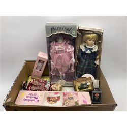 Porcelain doll in carnival dress, Leonardo Collection porcelain doll 'Elizabeth', together with four other porcelain dolls, three die cast model and other toys. 