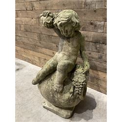 Cast stone garden figure - grape carrier on barrel