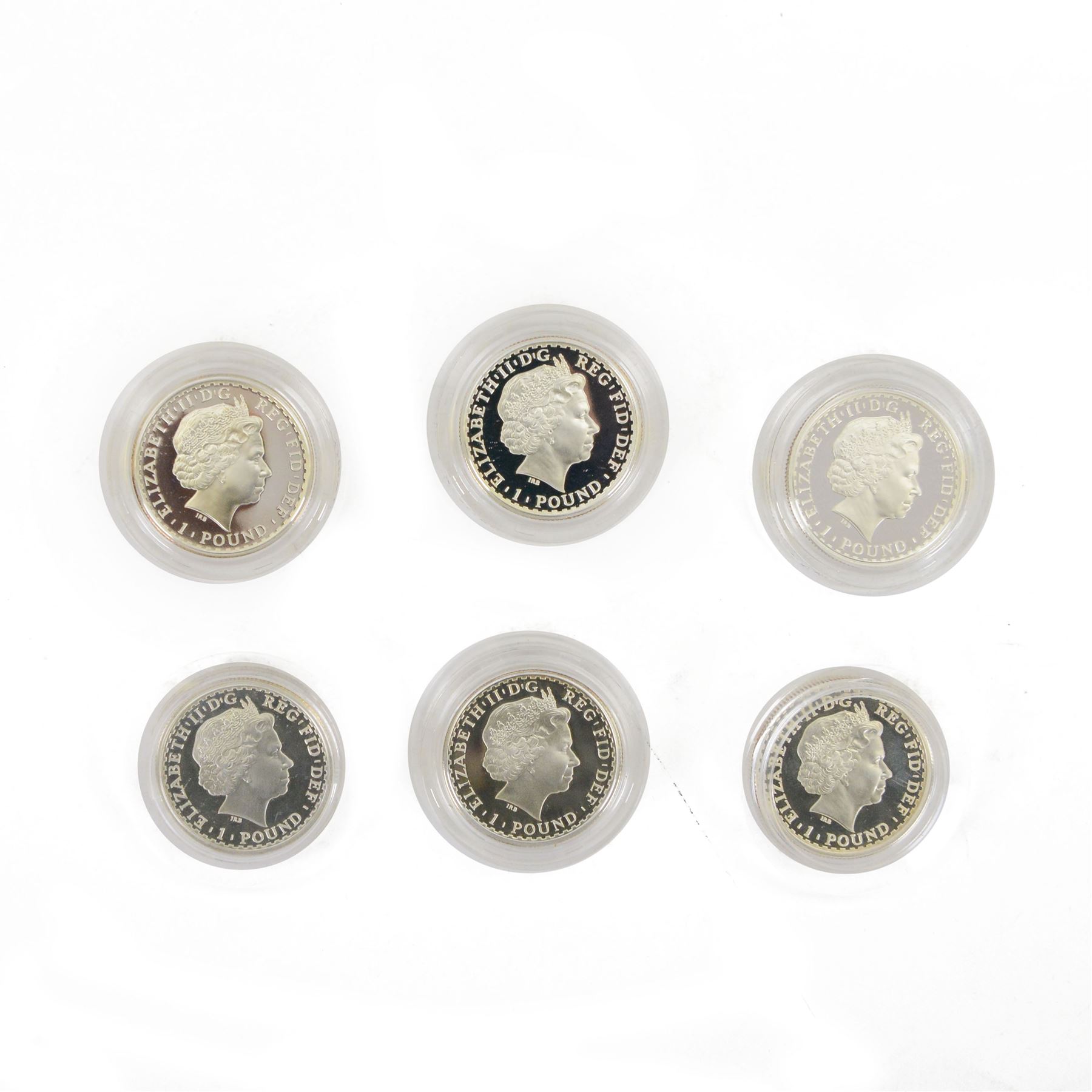 The Royal Mint United Kingdom 2007 'Britannia 20th Anniversary' silver proof one pound coin collection, cased with certificate