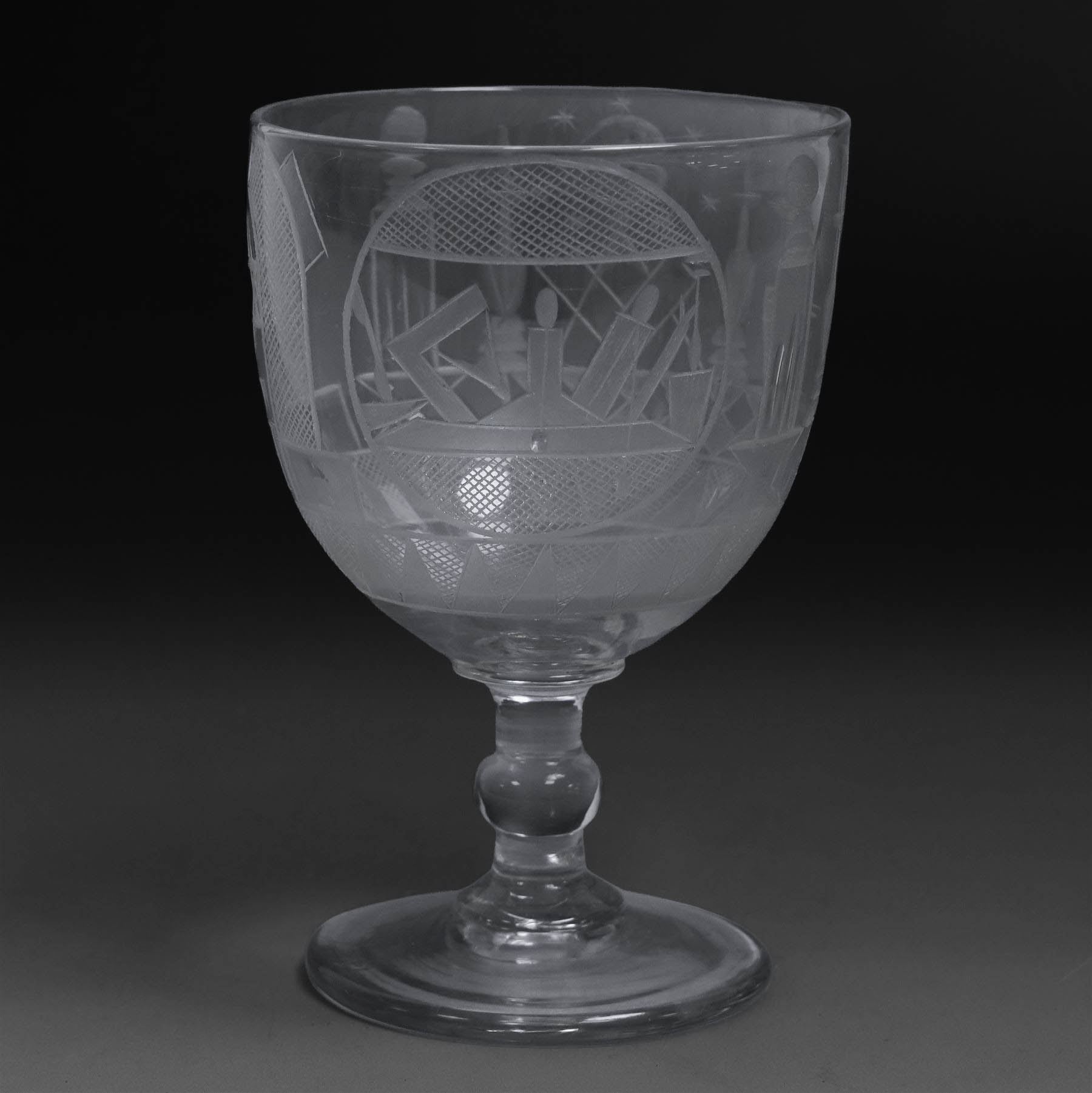 Georgian masonic etched glass rummer, H13cm